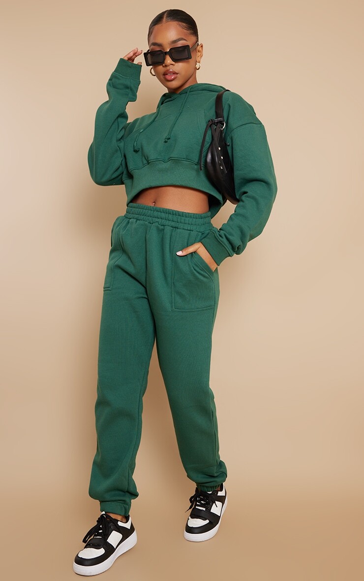 

PrettyLittleThing Лесно-зеленые джоггеры с карманами и манжетами на высокой талии