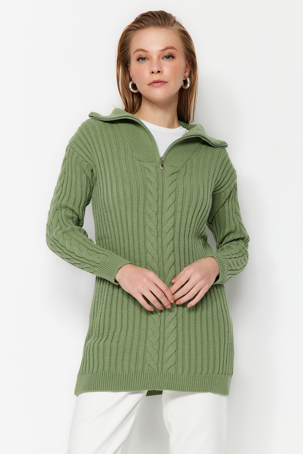 

Хаки Салоники Вязаный трикотаж на молнии Trendyol Modest
