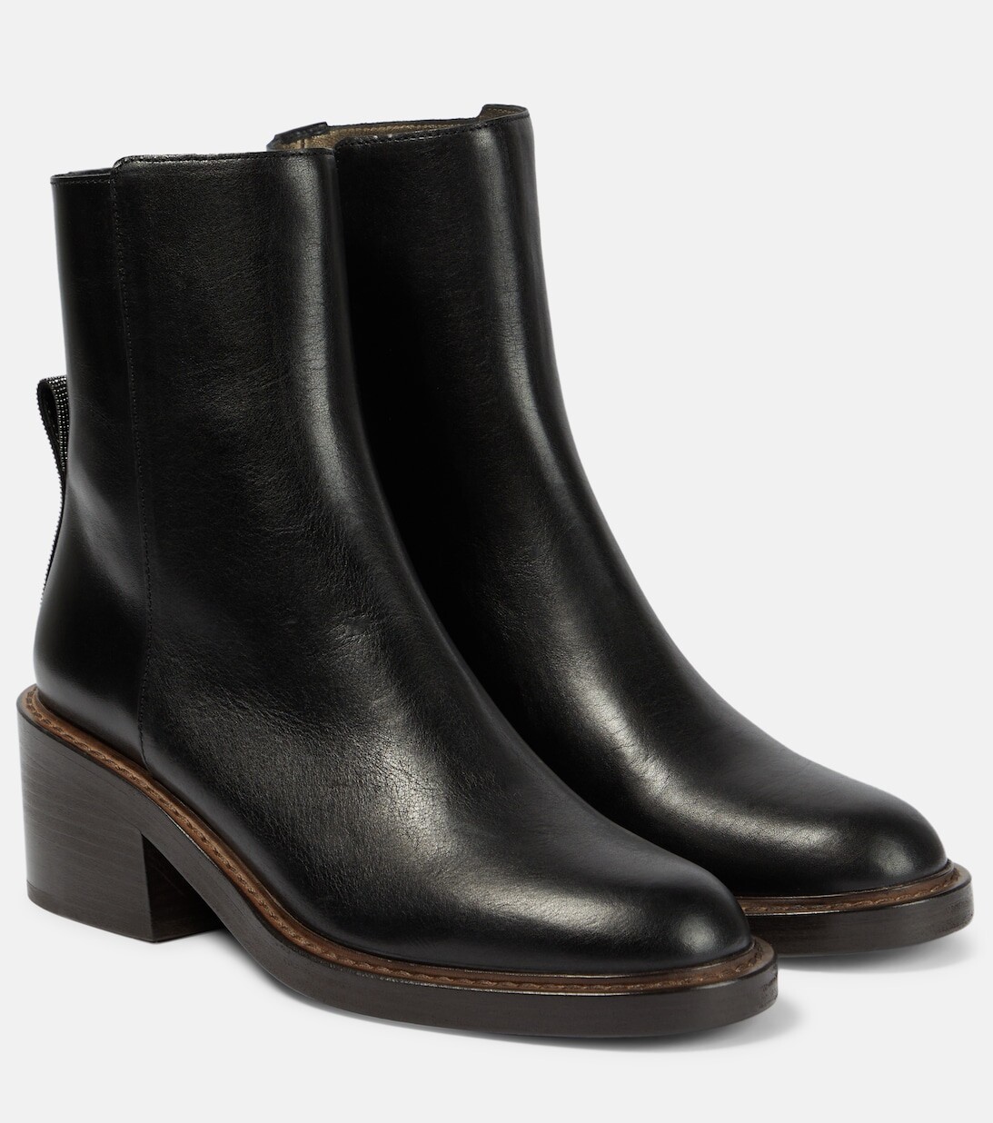 

Украшенные кожаные ботильоны Brunello Cucinelli, черный