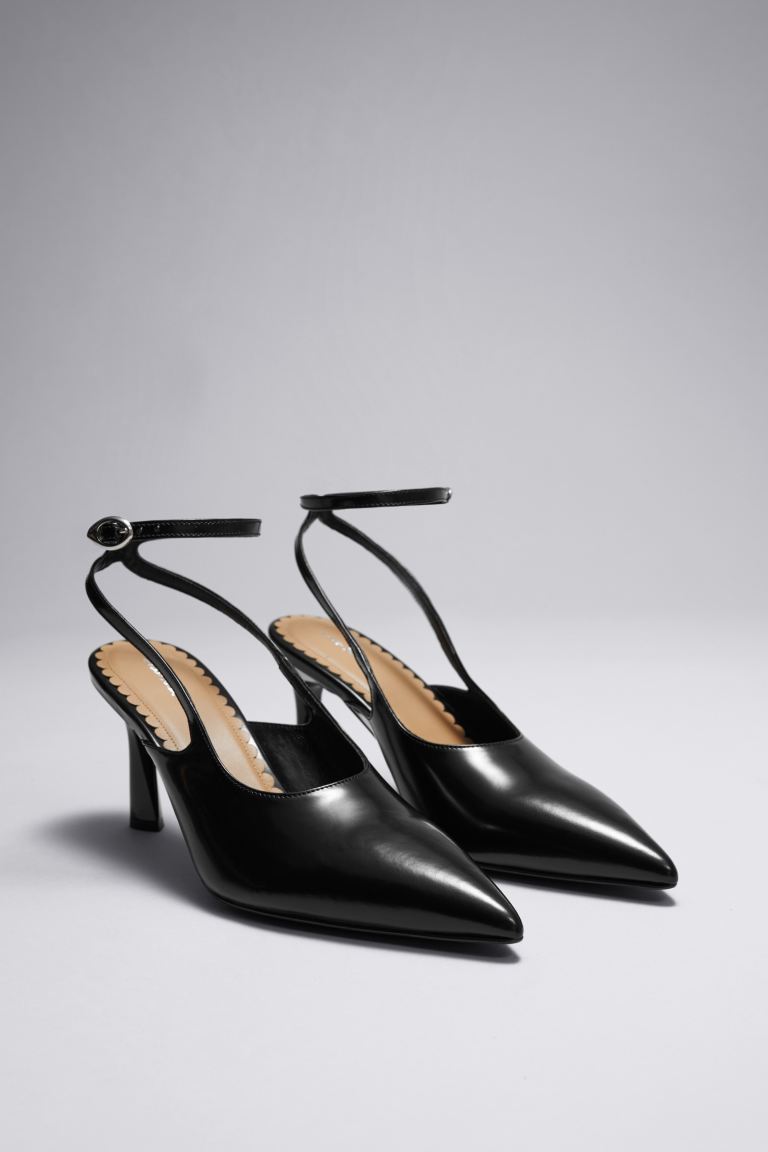 Остроконечные кожаные туфли с ремешком на щиколотке H&M, черный