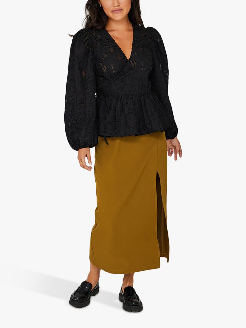 Феана Блузка A-VIEW, черный женская повседневная приталенная блузка с длинными рукавами фонариками и v образным вырезом