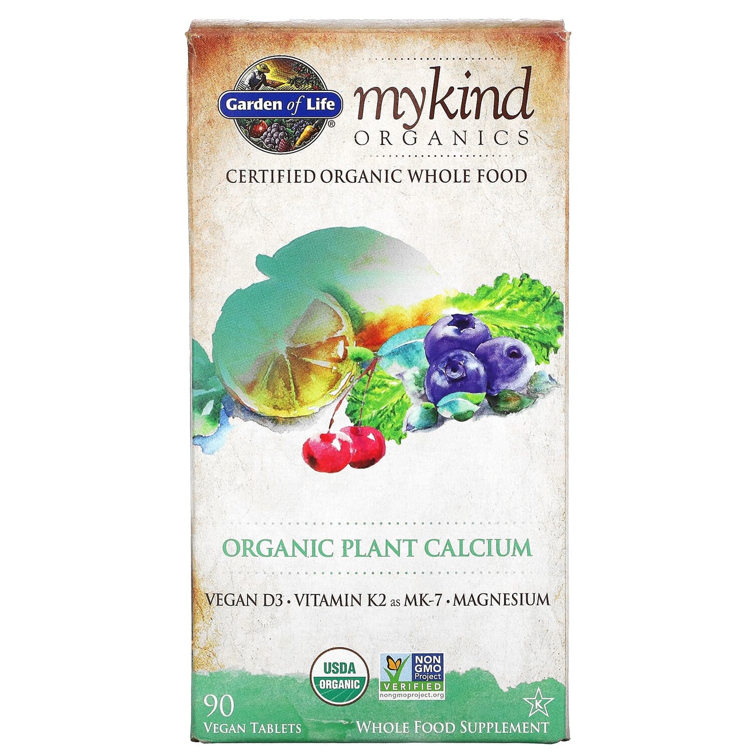 

My Kind Organics, органический растительный кальций, 90 веганских таблеток, Garden of Life