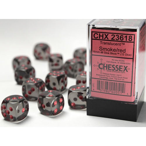 

Аксессуары Chessex Chessex 16mm d6 Set: Translucent - Smoke w/Red (12)