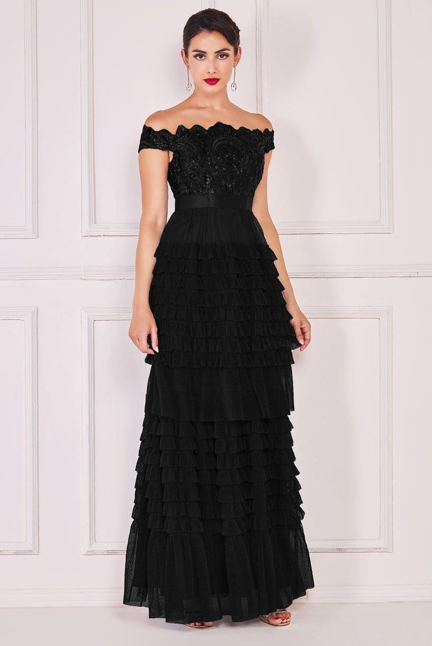 Сетка макси с рюшами и рюшами с гребешком и бардо Goddiva, черный платье бордовое 44 размер новое