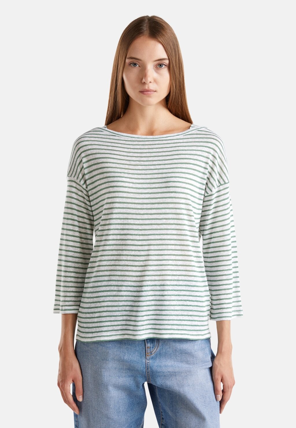 

Топ с длинными рукавами STRIPED WITH 3/4 SLEEVES United Colors of Benetton, зеленый