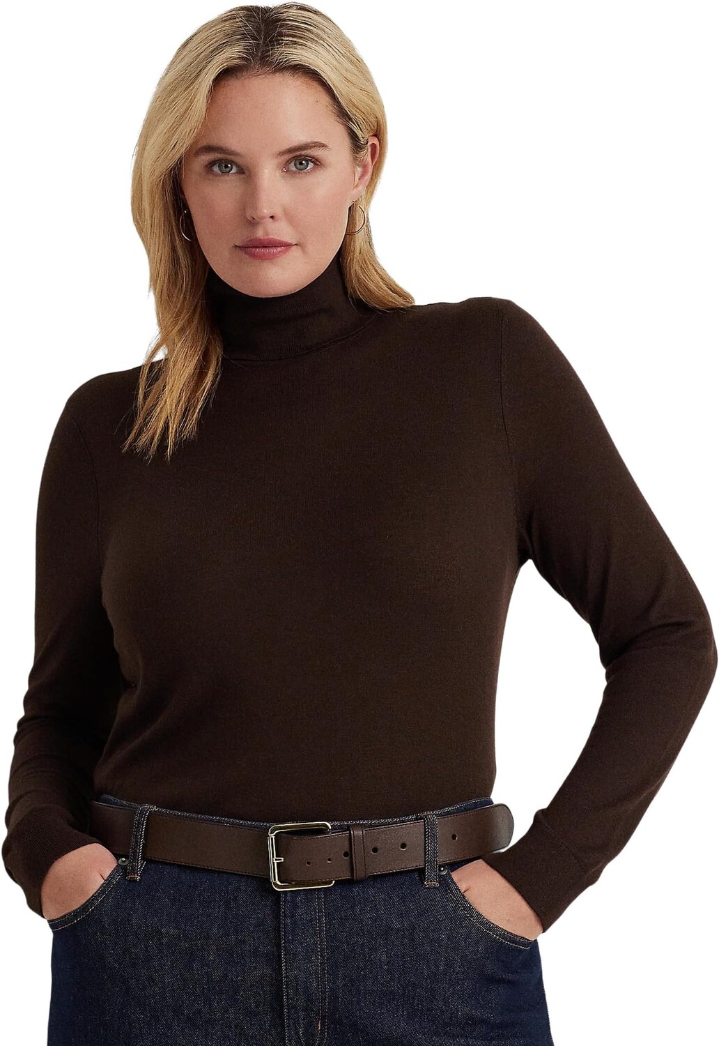 

Свитер Plus-Size Silk-Blend Turtleneck LAUREN Ralph Lauren, цвет Circuit Brown