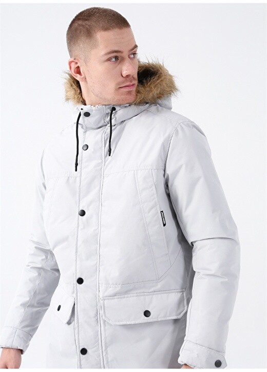 Серое мужское пальто с капюшоном Jack & Jones