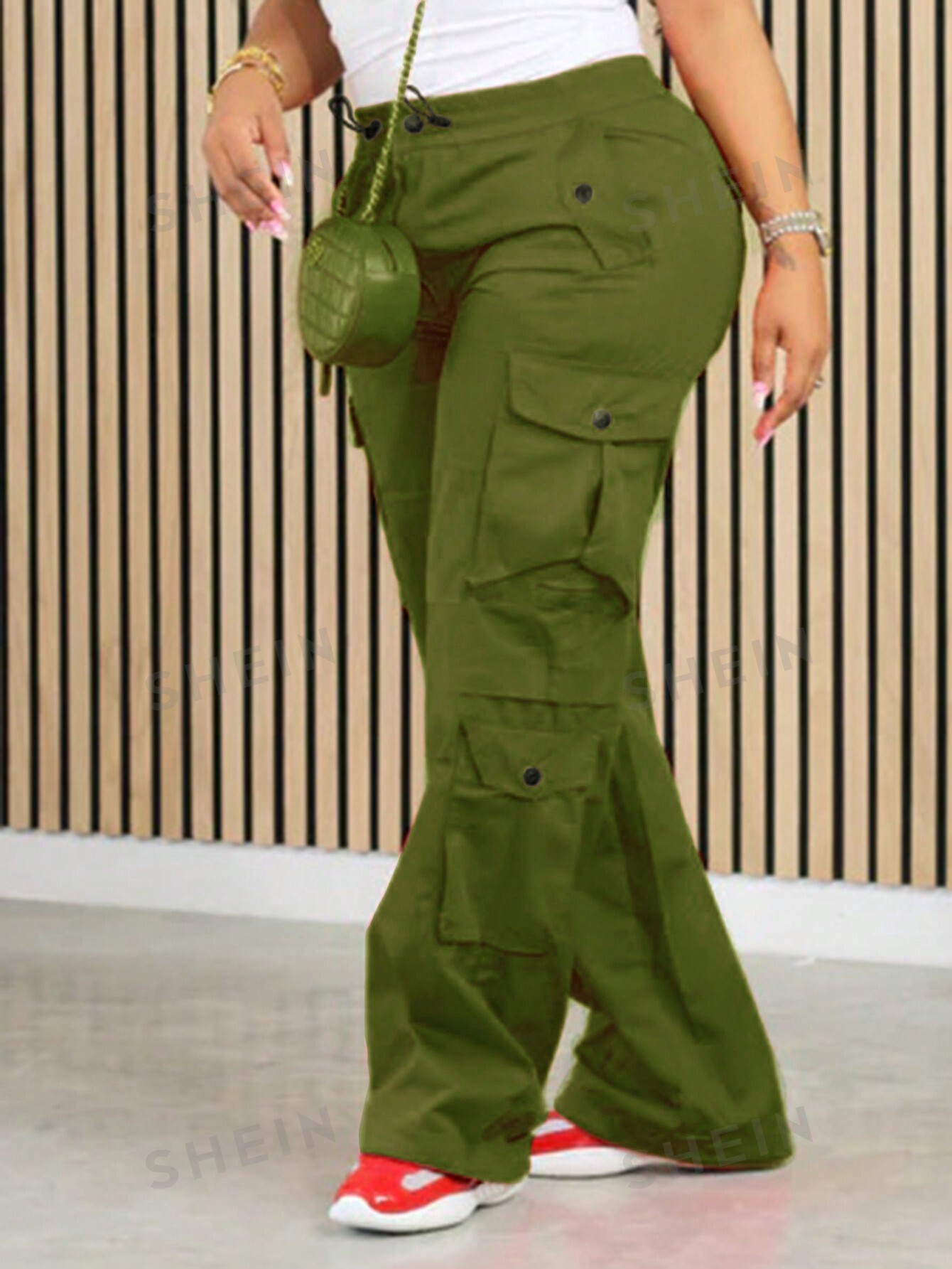 Женские однотонные брюки-карго простого дизайна с карманами, армейский зеленый брюки текстильные с карманами карго gulliver