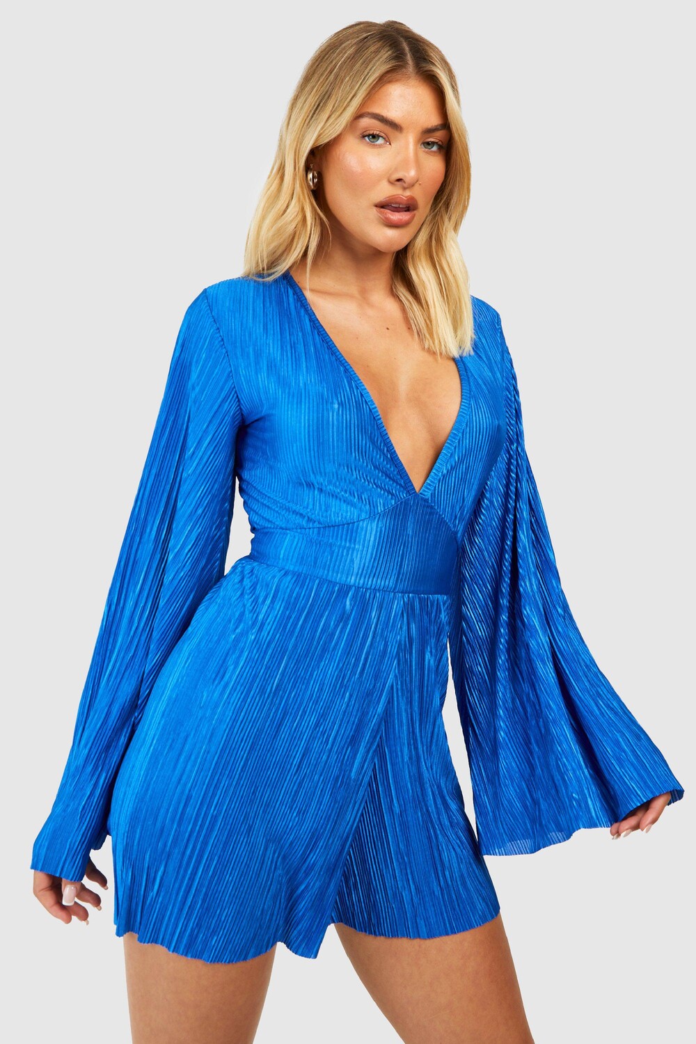 

Комбинезон с плиссированными рукавами Boohoo, кобальтовый