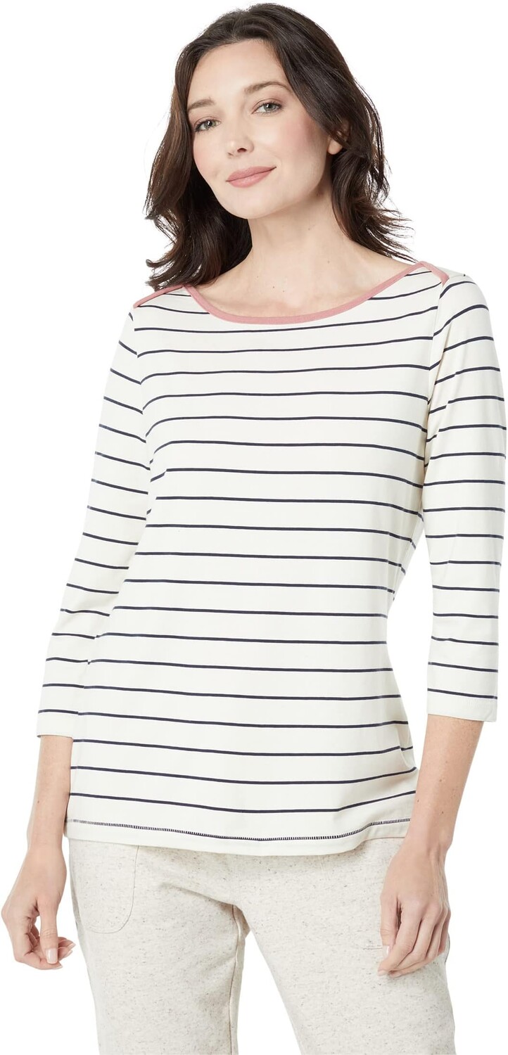 

Мягкий эластичный вырез Supima с рукавом 3/4 и полоской L.L.Bean, цвет Sailcloth/Classic Navy
