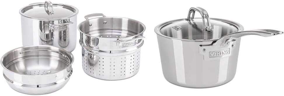 

Кастрюля для макарон Viking Culinary, трехслойная нержавеющая сталь, 8 литров, включает в себя насадку для приготовления пасты, пароварку и современную кулинарную кастрюлю из 3-слойной нержавеющей стали, 2,4 литра, Silver