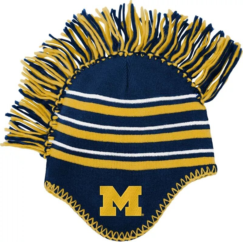 

Молодежная вязаная шапка Gen2 Michigan Wolverines с синей полосой ирокезом
