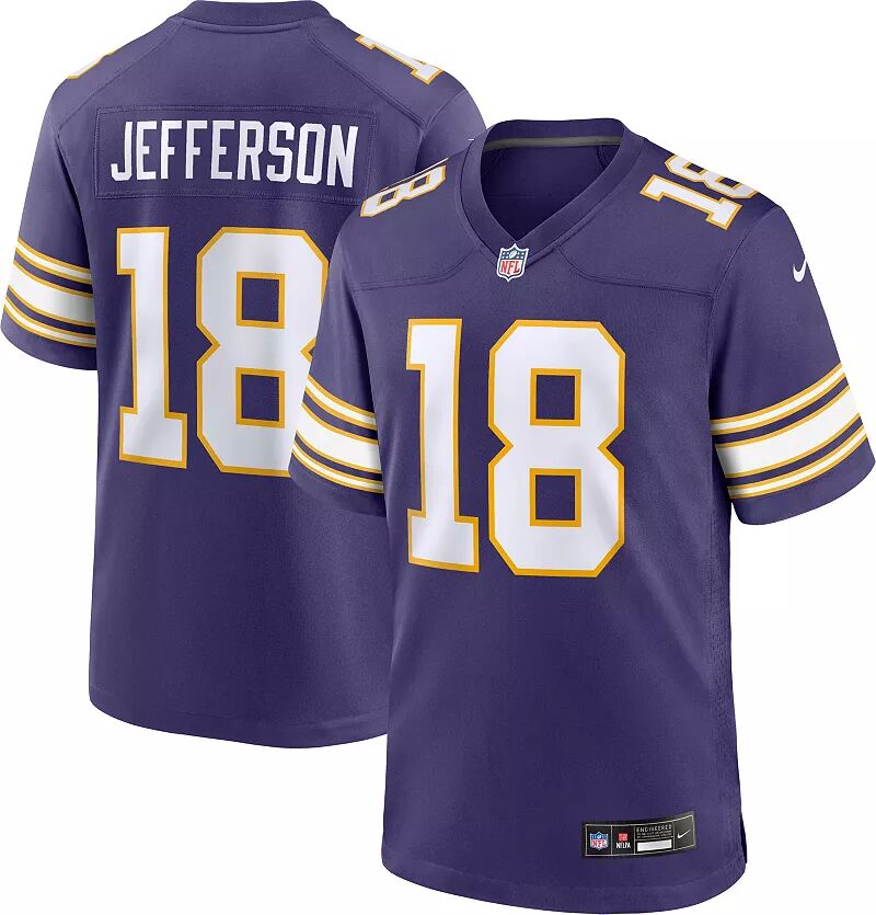 

Мужская футболка Nike Minnesota Vikings Justin Jefferson #18 альтернативного фиолетового цвета