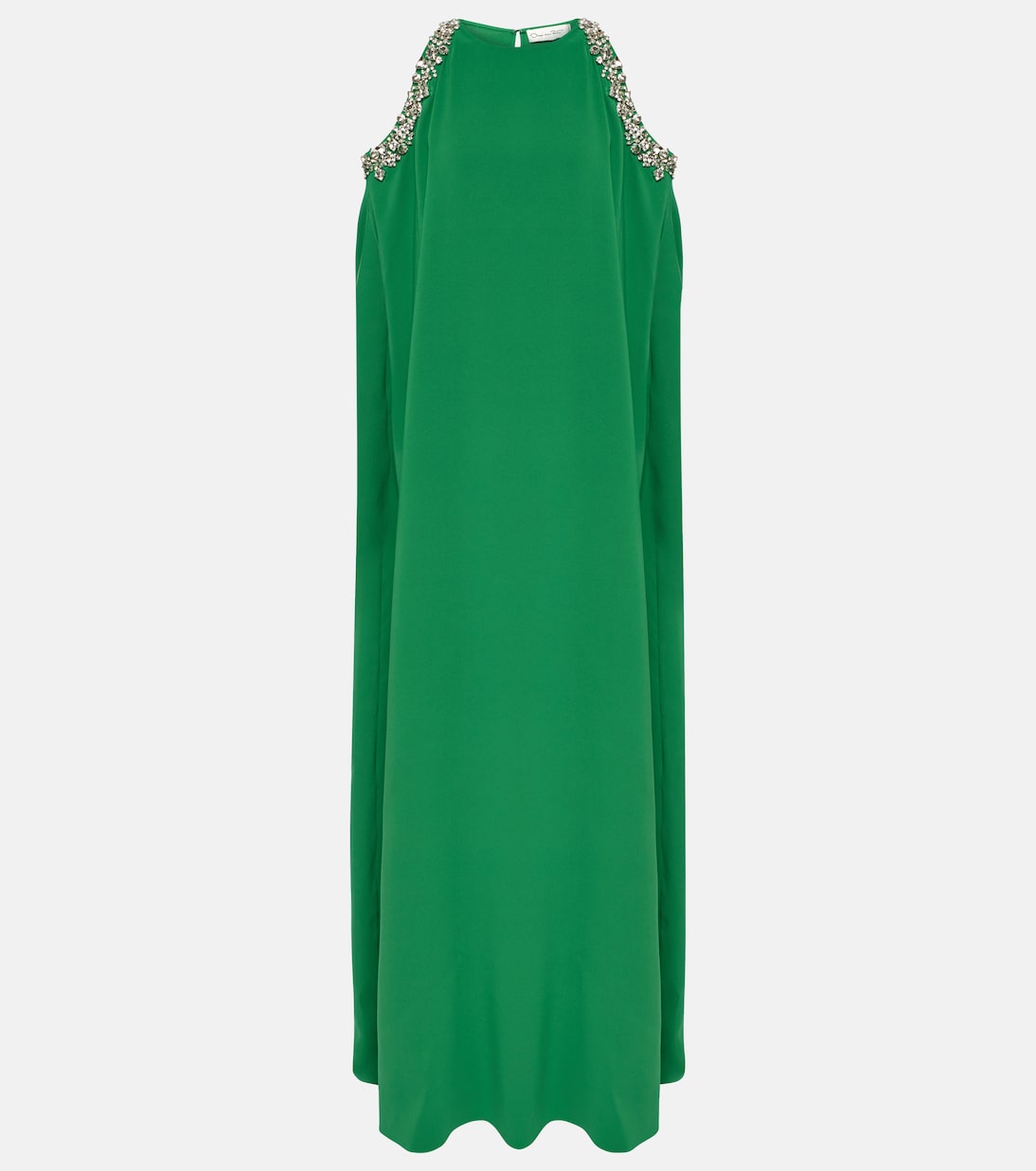 Платье из смесового шелка, украшенное кристаллами Oscar De La Renta, зеленый