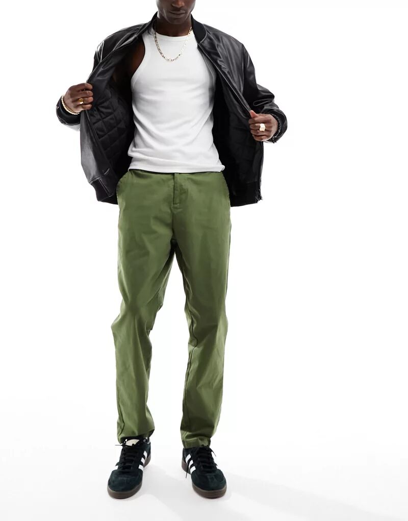 Темно-зеленые зауженные брюки чиносы ASOS темно зеленые зауженные брюки с сетчатым принтом из смесовой шерсти asos