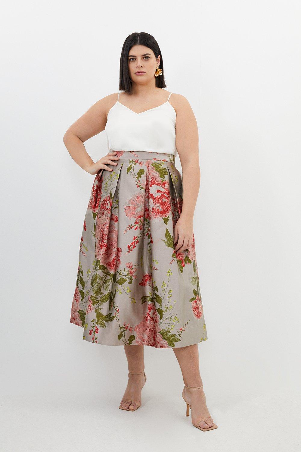 цена Плюс размер Винтажная тканая юбка-миди для выпускного с цветочным принтом Karen Millen, мультиколор