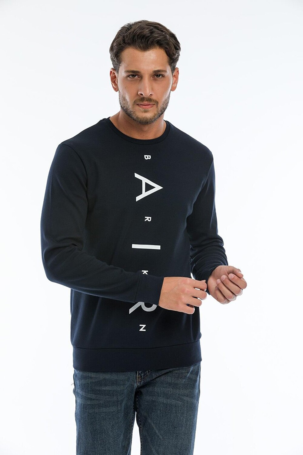 

Мужская тонкая толстовка с круглым вырезом Slim Fit с воздушным принтом SPR22sw101 Süperlife, темно-синий