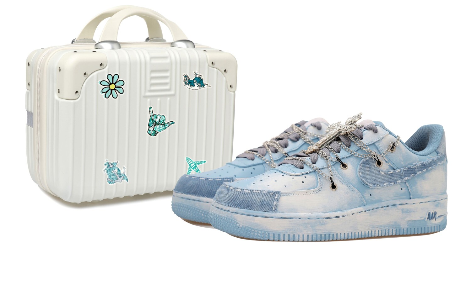 

Кроссовки для скейтбординга Air Force 1 женские, низкие, белые/синие Nike