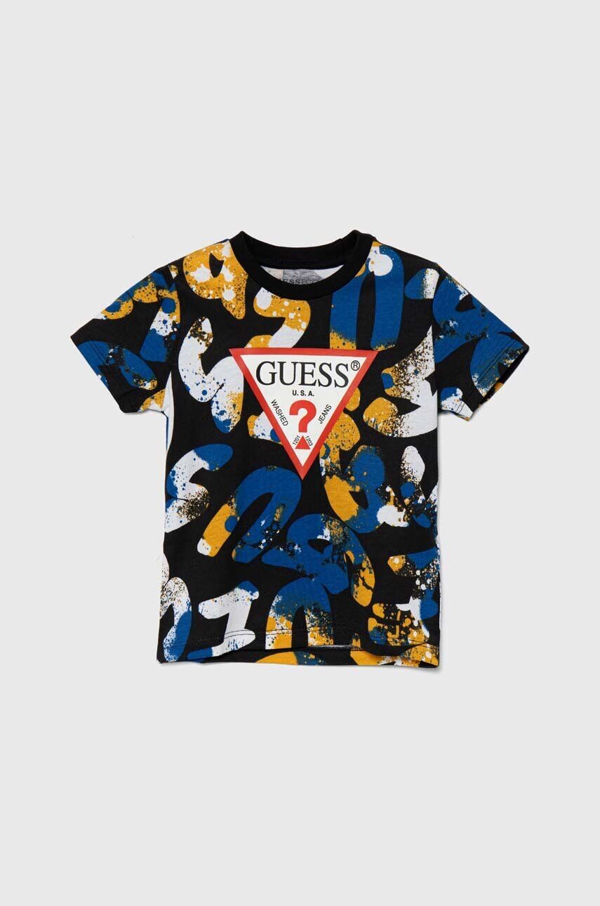 

Детская хлопковая футболка Guess, черный