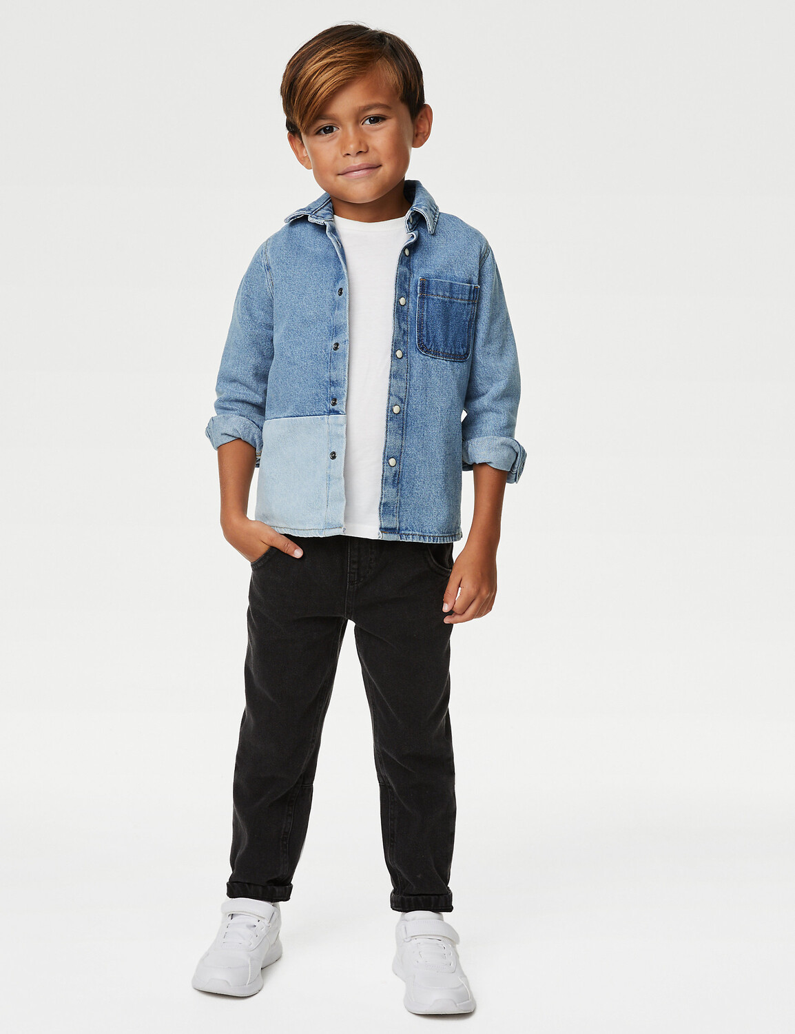 

Комплект из 2 джинсовых рубашки и футболки (2–8 лет) Marks & Spencer, деним