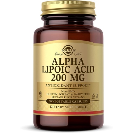 Альфа-липоевая кислота, 200 мг, растительные капсулы, антиоксидант, 50 шт., Solgar
