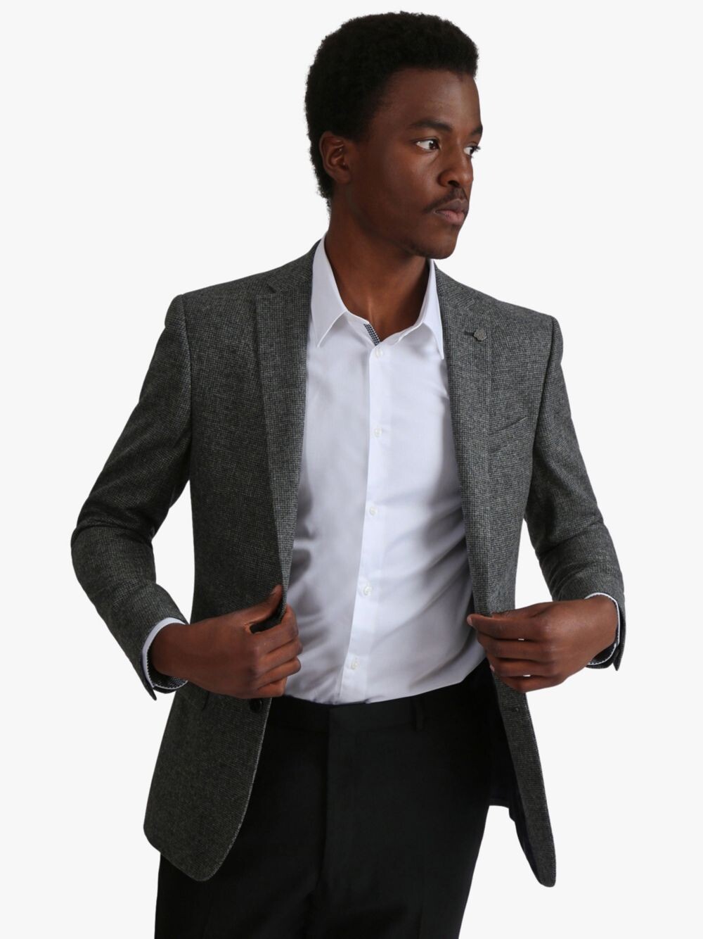 

Костюмный пиджак из смесовой шерсти Ted Baker Aso Puppytooth, темно-серый
