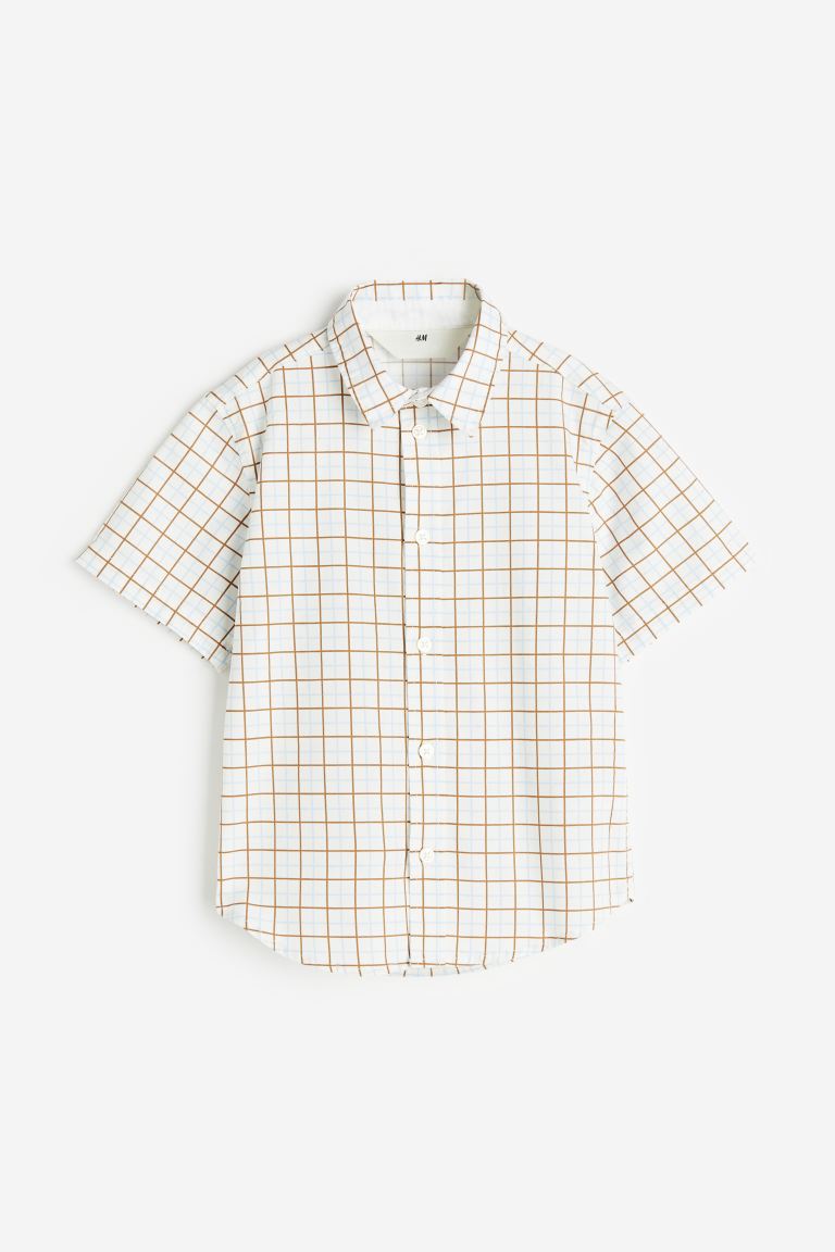 Рубашка с коротким рукавом из хлопка H&M, белый рубашка с коротким рукавом из хлопка h