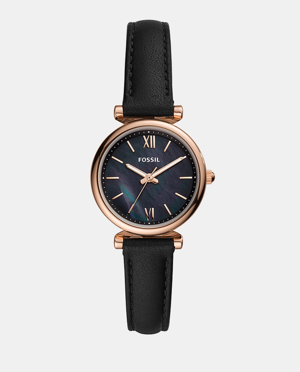 Carlie Mini ES4700 черные кожаные женские часы Fossil, черный