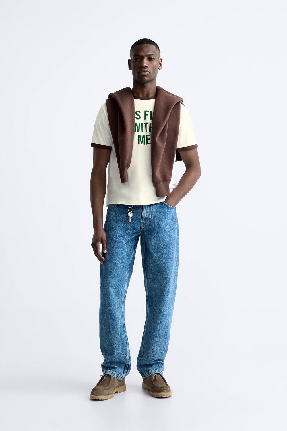 

Футболка с принтом слоганов ZARA, белый