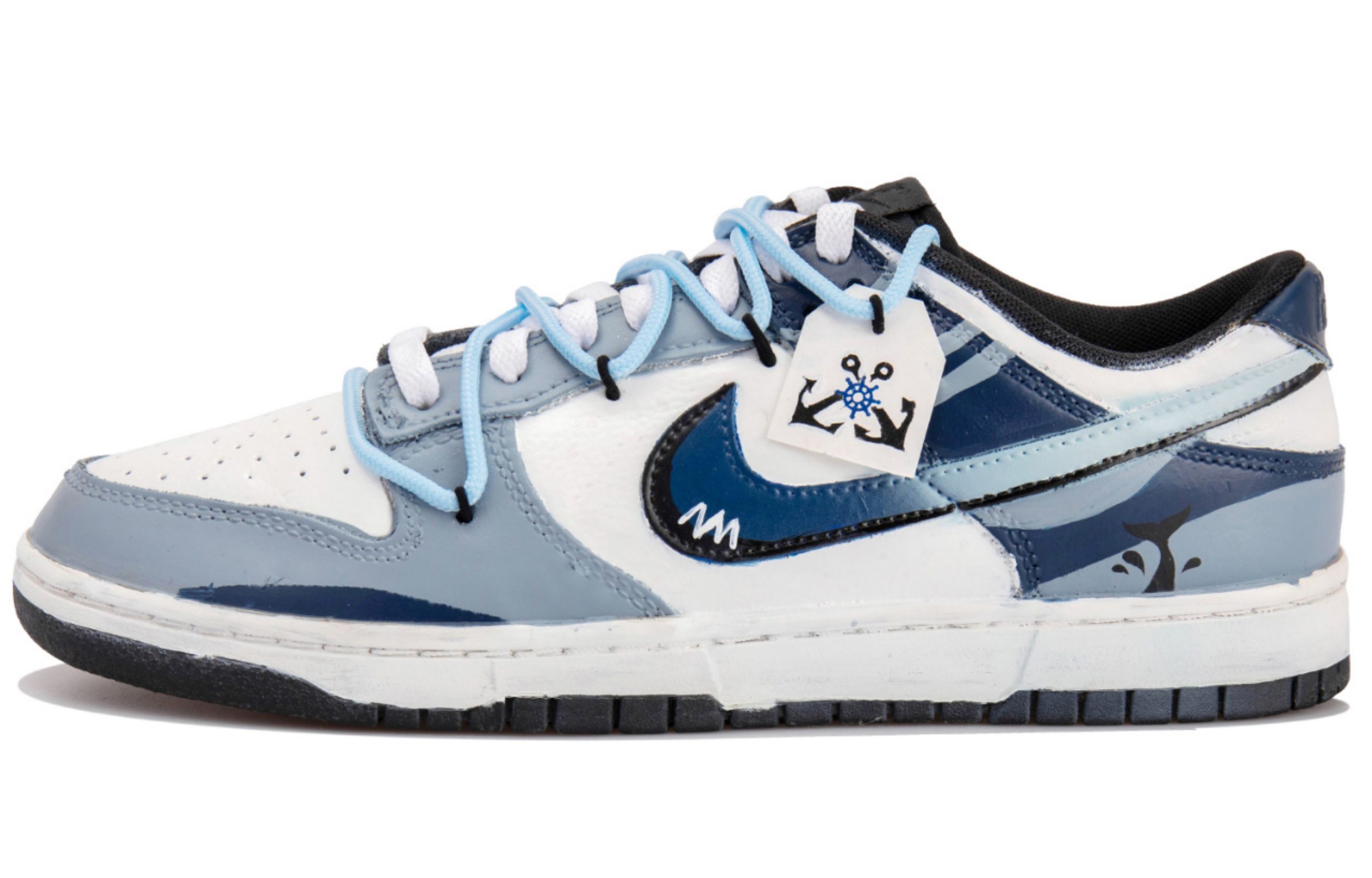 

Кроссовки Nike Dunk Skateboarding Shoes Women's Low-top Black/white/blue, белый/синий