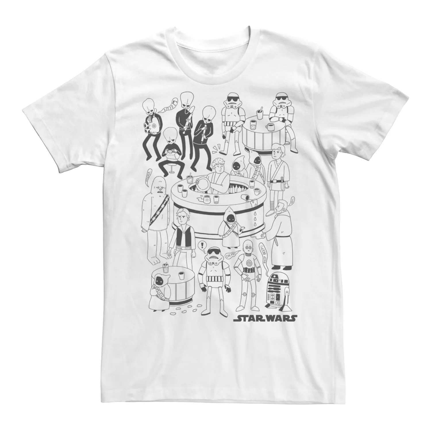Мужская футболка с рисунком «Звездные войны» Mos Eisley Cantina Doodle Group Shot Licensed Character
