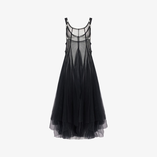 Многослойное сетчатое платье миди с овальным вырезом Noir Kei Ninomiya, черный