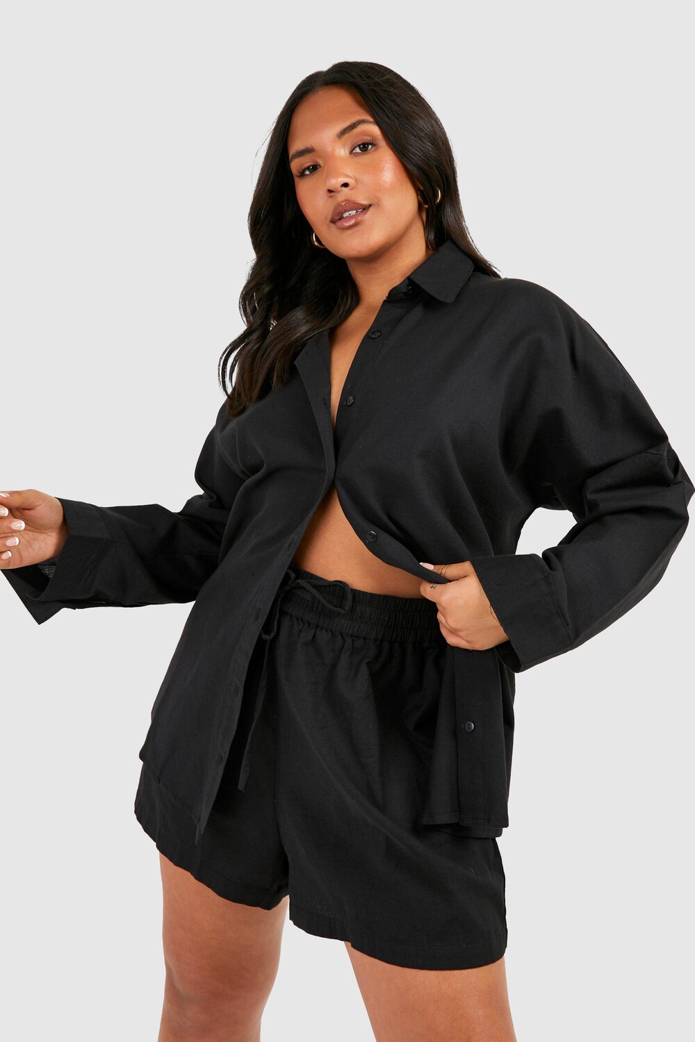 

Льняная рубашка оверсайз плюс Boohoo, черный