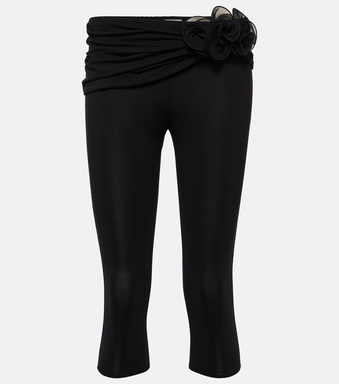 Шелковые байкерские шорты с цветочной аппликацией Magda Butrym, черный прозрачная шелковая блузка с цветочной аппликацией magda butrym черный