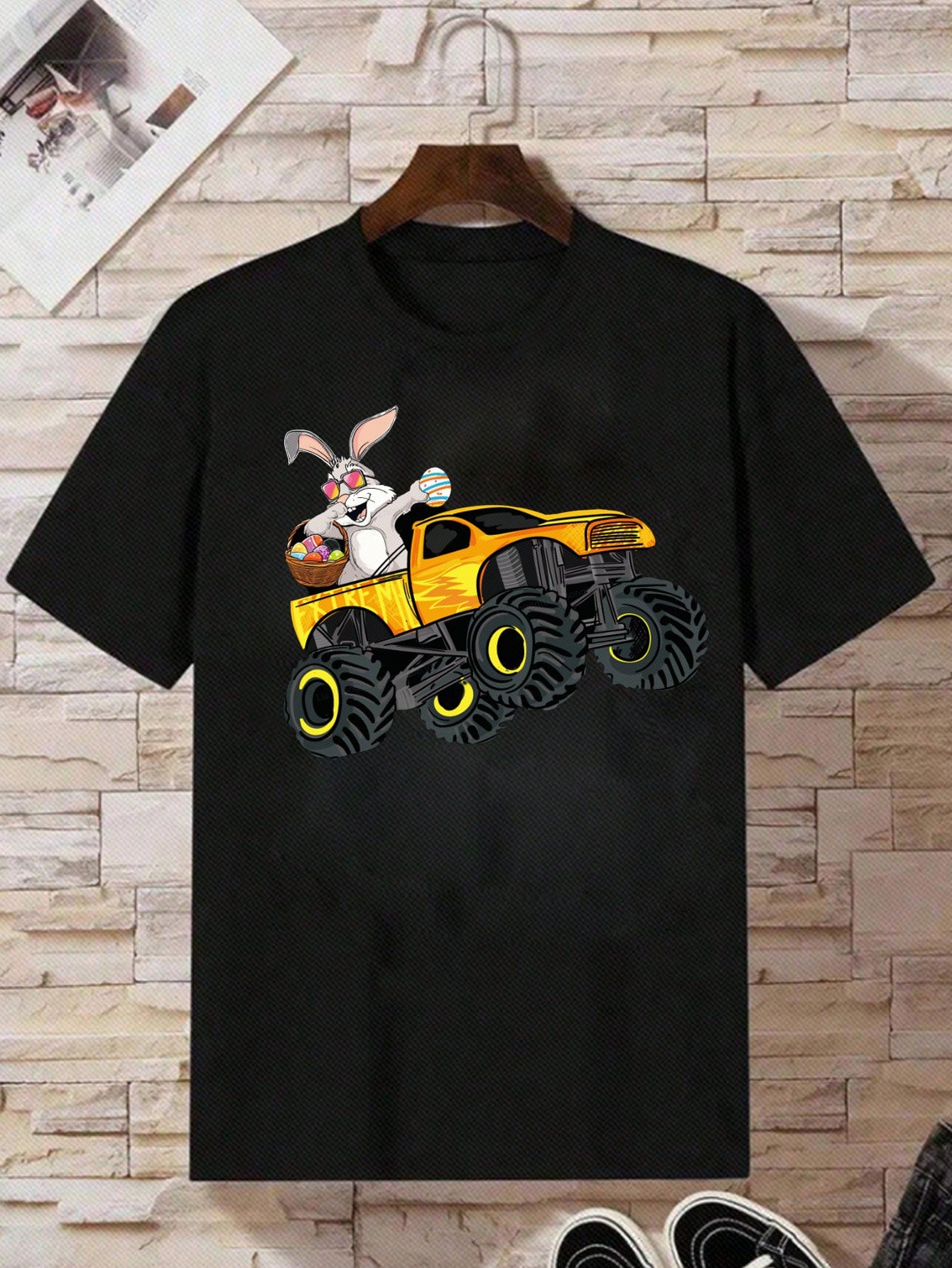 цена Мужская трикотажная футболка с коротким рукавом с принтом «Пасхальный кролик» и круглым вырезом, черный