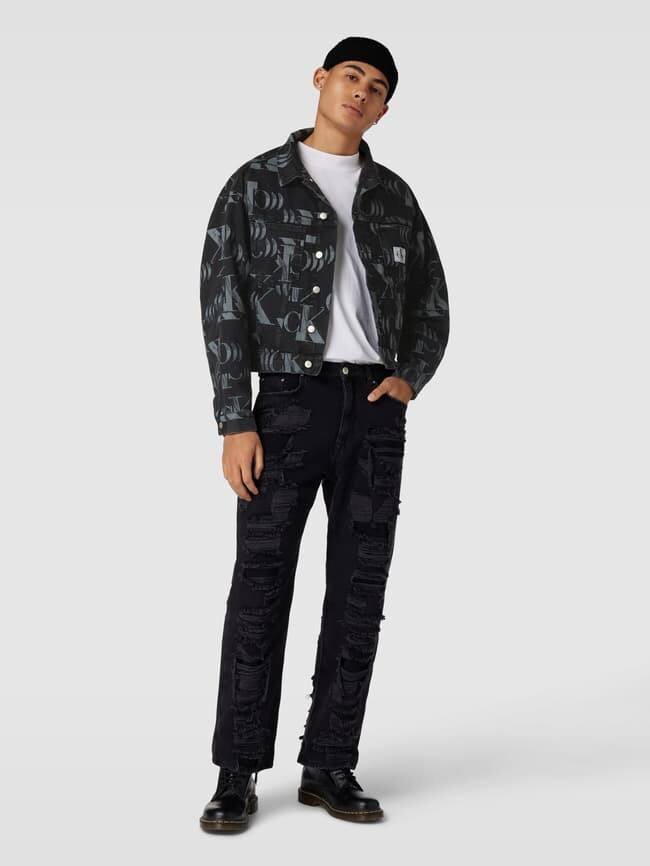 

Джинсовая куртка с логотипом по всей поверхности Calvin Klein Jeans, черный