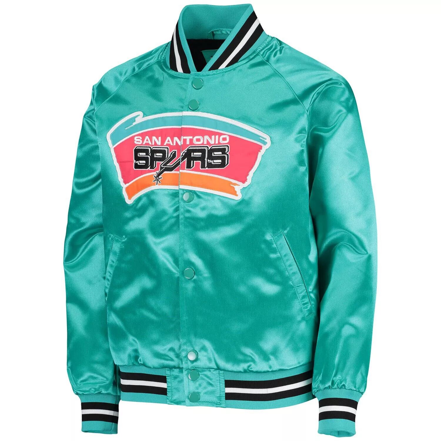 

Молодежная темно-бирюзовая куртка Mitchell & Ness San Antonio Spurs Hardwood Classics с атласной курткой реглан на кнопках Unbranded