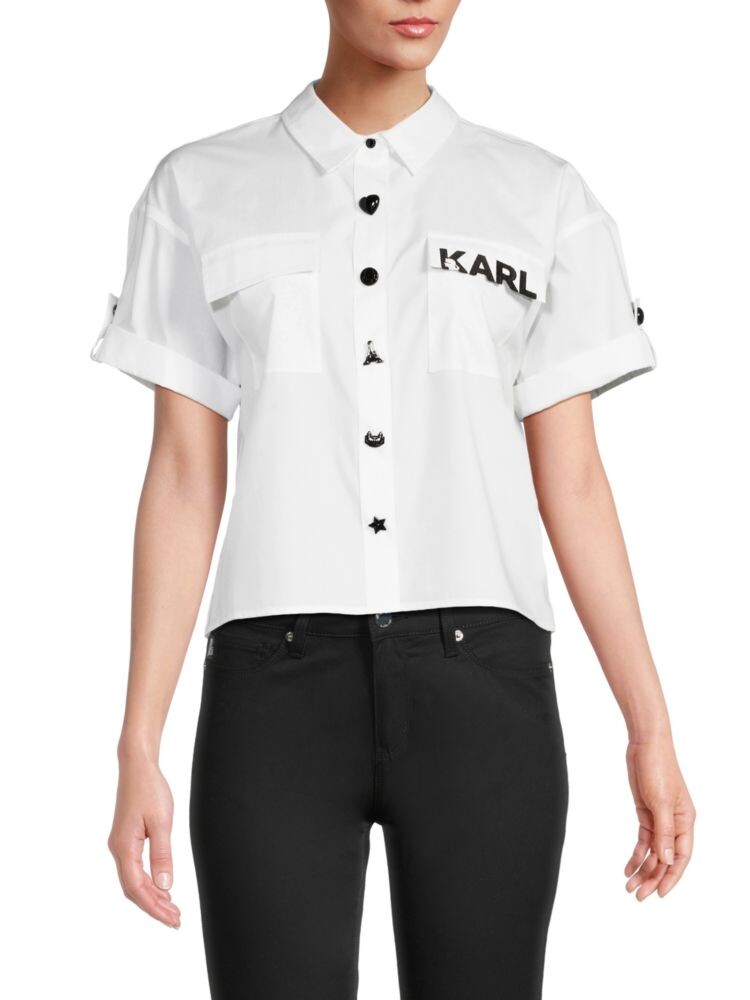 

Укороченная рубашка с логотипом Karl Lagerfeld Paris, цвет White Black