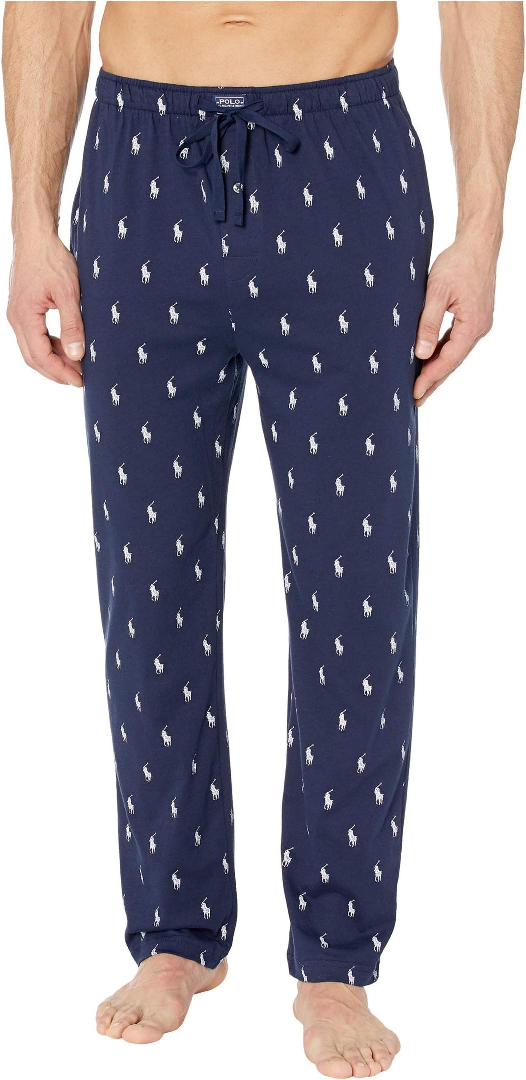 Пижамные брюки из трикотажного джерси с закрытым поясом Polo Ralph Lauren, цвет Cruise Navy/Nevis All Over Pony Player