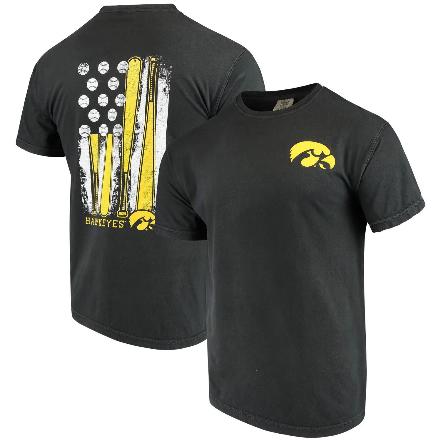 Мужская черная футболка с бейсбольным флагом Iowa Hawkeyes комфортных цветов