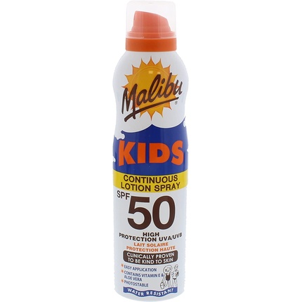 

Malibu Kids Водостойкий солнцезащитный лосьон-спрей с высокой степенью защиты SPF 50, 175 мл