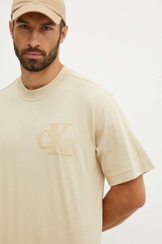

Хлопковая футболка Calvin Klein Jeans, бежевый