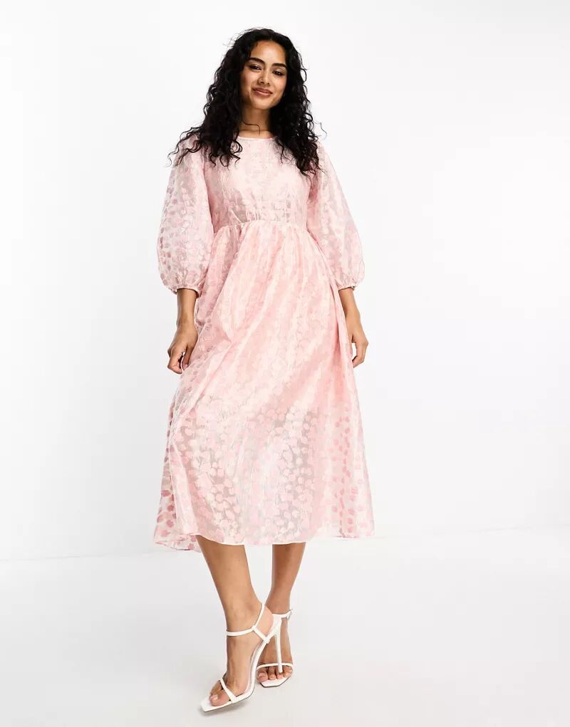 Гламурное розовое платье миди из органзы с объемными рукавами и бантом на спине Glamorous платье zara floral organza экрю