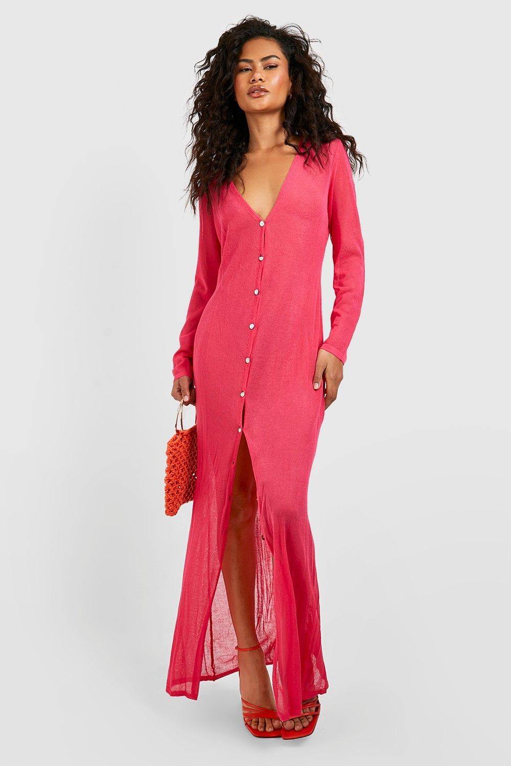 

Прозрачный макси-кардиган Boohoo, розовый