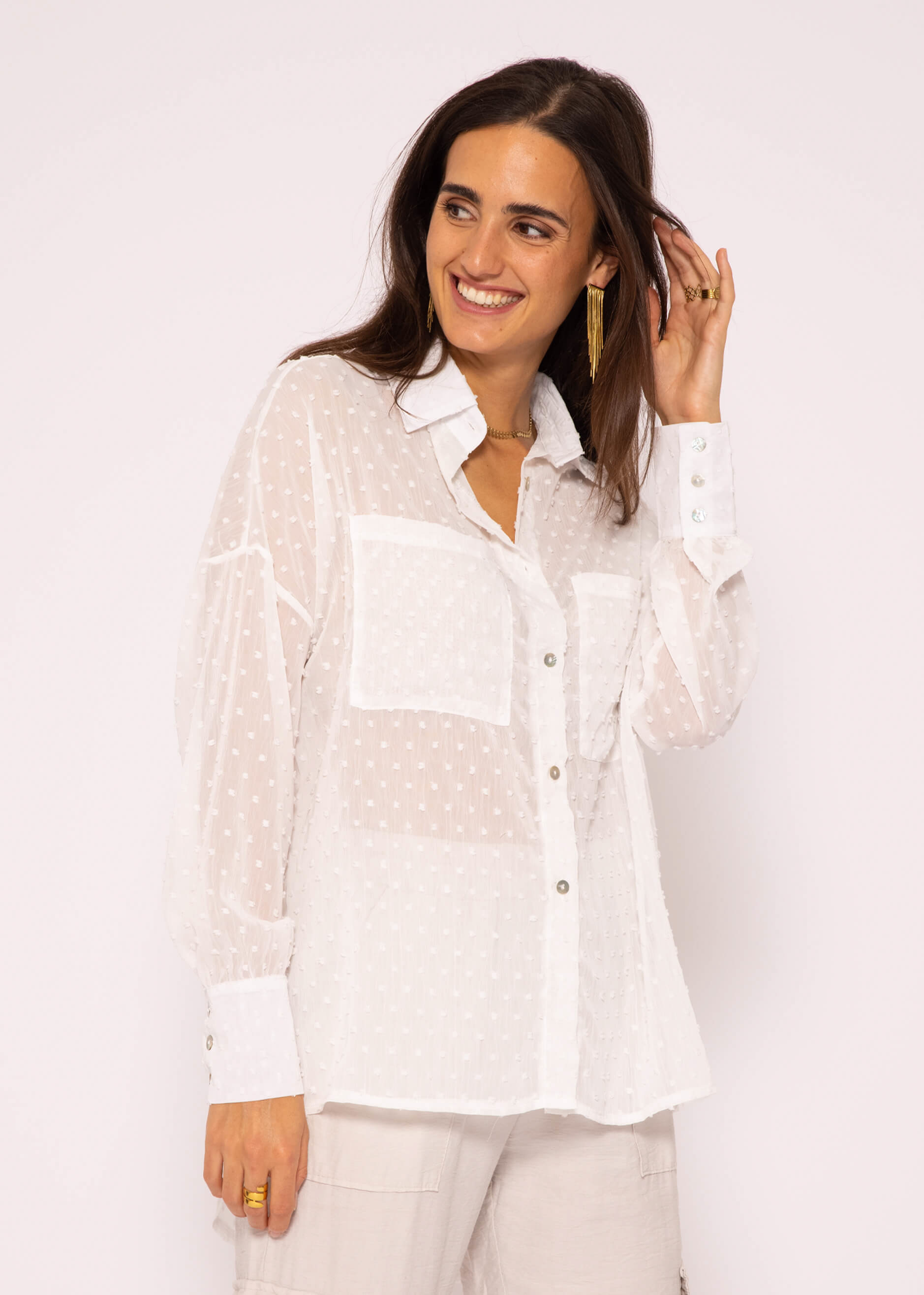 Блуза SASSYCLASSY Oversize Plumetis Hemd, белый блуза zara embroidered plumetis черный