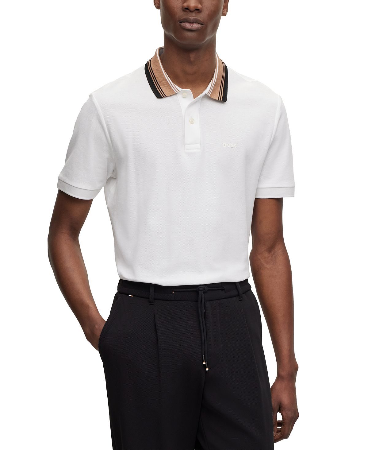 Мужская рубашка поло узкого кроя с полосатым воротником Hugo Boss цена и фото