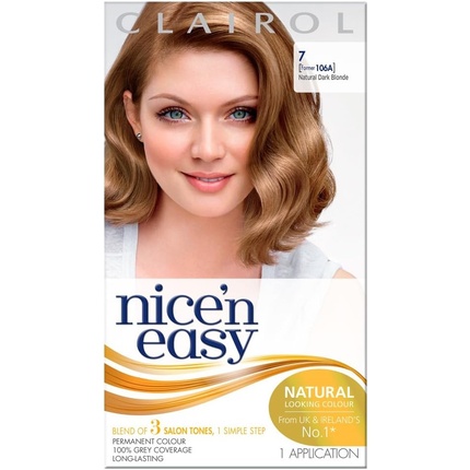 Перманентная краска для волос Nice'N Easy 106A/7 3.3 Natural Dark Neutral Blonde 7 Dark Blonde, Clairol цена и фото