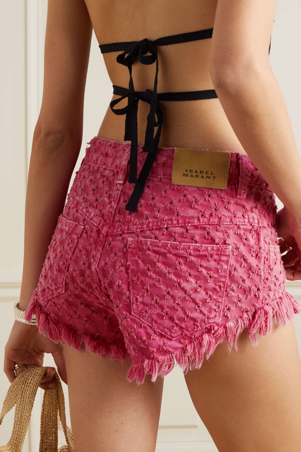 

ISABEL MARANT джинсовые шорты с бахромой и эффектом потертости Aneida, фуксия