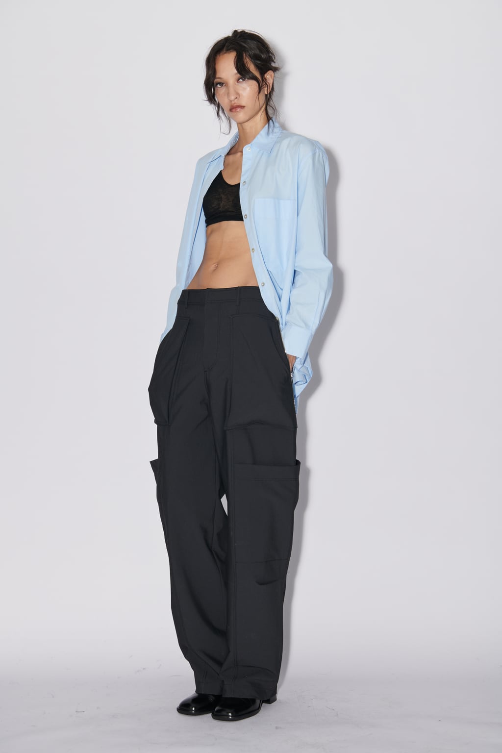 

Рубашка из поплина с карманом Zw Collection ZARA, синий