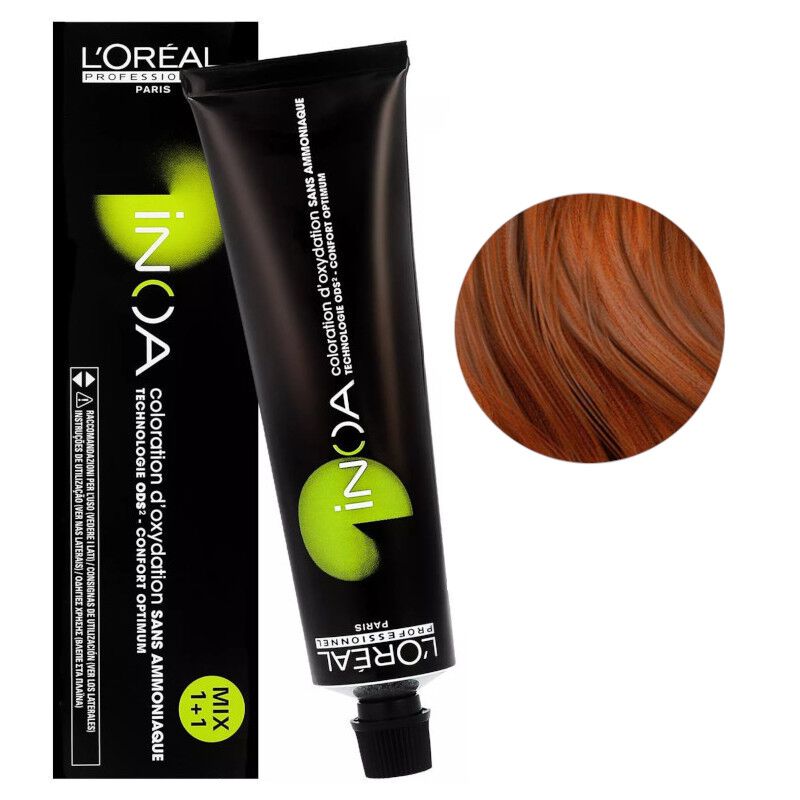 Перманентная краска для волос без аммиака 7.44 интенсивный медный блондин L'Oréal Professionnel Inoa, 60г